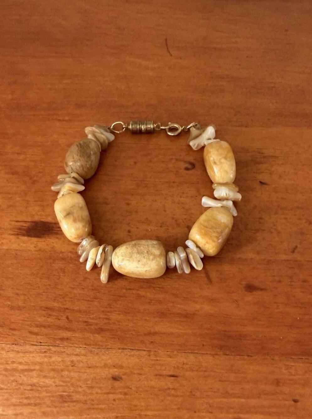 Bohemian Chunky Beaded Bracelet with Shell Natural Stone Coastal Style